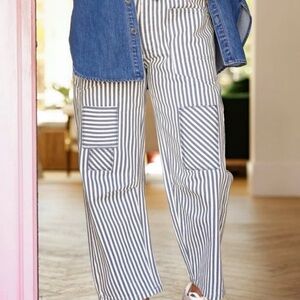 BiBi XL Striped Barrel Pants - Blue and White Stripped